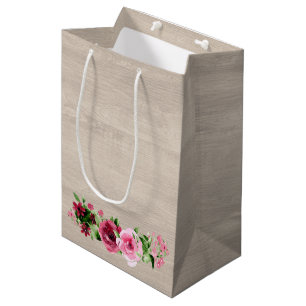 Sac Cadeau Moyen Shabby Rose Vintage Mariage de bois rustique