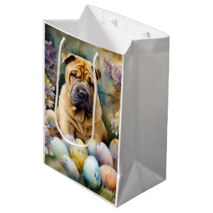 Sac Cadeau Moyen Shar Pei Chien avec Oeufs de Pâques Vacances