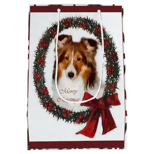 Sac Cadeau Moyen Shetland Sheepdog Shelter Noël (Dos)