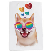 Sac Cadeau Moyen Shiba Inu Chien avec Coeurs Saint Valentin (Devant)