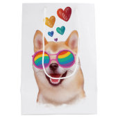 Sac Cadeau Moyen Shiba Inu Chien avec Coeurs Saint Valentin (Dos)