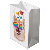 Sac Cadeau Moyen Shiba Inu Chien avec Coeurs Saint Valentin (Dos Angle)