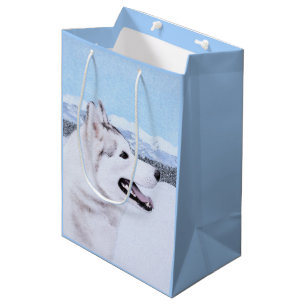 Sac Cadeau Moyen Sibérie Husky (argent et blanc) Peinture Chien Art