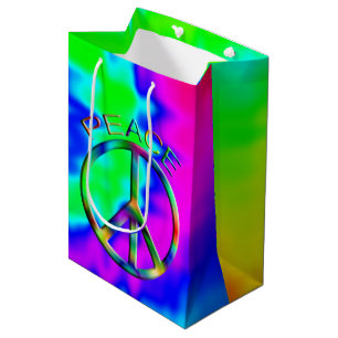 Sac Cadeau Moyen Signe de paix Arc-en-ciel Sac-cadeau Hippie Moyen