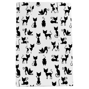 Sac Cadeau Moyen Silhouette de chat noir et blanc