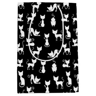 Sac Cadeau Moyen Silhouette de chat noir et blanc