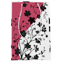 Silhouette florale noire élégante sur rose et blan