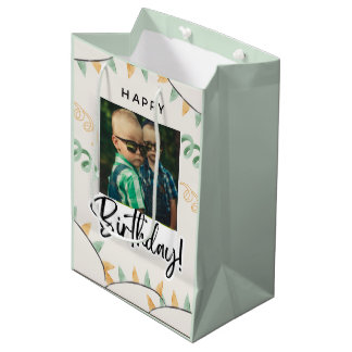 Sac Cadeau Moyen Simple Joyeux Anniversaire Ajouter un texte photo 
