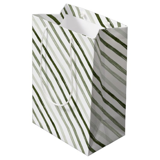 Sac Cadeau Moyen Simple moderne Vert rayure Aquarelle Noël (Dos Angle)