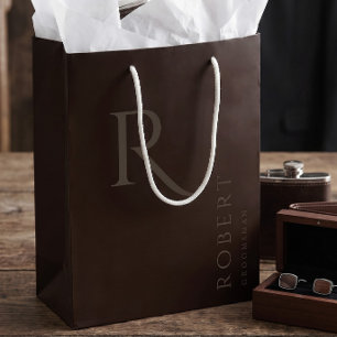Sac Cadeau Moyen Simple Monogramme Brun Foncé Cadeaux Personnalisés