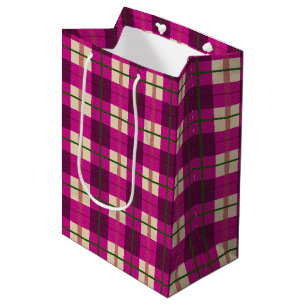 Sac Cadeau Moyen Simple Noël Plaid Pink Purple À damiers