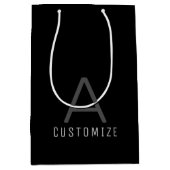 Sac Cadeau Moyen Simple Noir Personnalisé Nom initial Moderne (Devant)