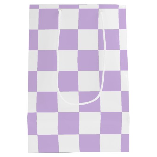 Sac Cadeau Moyen Simple Pastel Purple Lilac & White À damiers (Dos)
