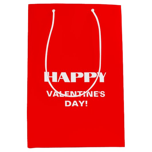 Sac Cadeau Moyen Simple White Clean Joyeux Valentines Jour | Rouge  (Devant)