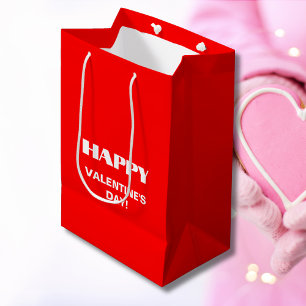 Sac Cadeau Moyen Simple White Clean Joyeux Valentines Jour   Rouge 
