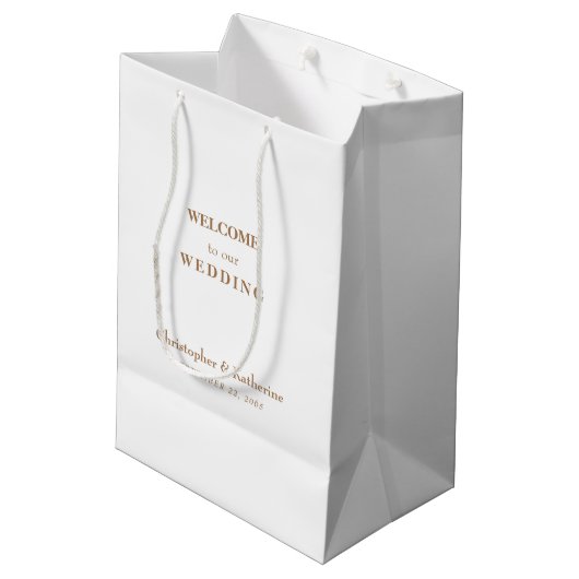 Sac Cadeau Moyen Simple White & Gold Custom Wedding Bienvenue (Dos Angle)