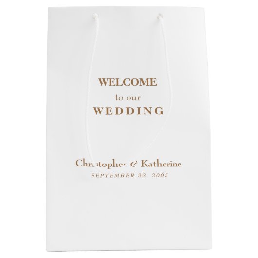 Sac Cadeau Moyen Simple White & Gold Custom Wedding Bienvenue (Devant)