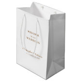 Sac Cadeau Moyen Simple White & Gold Custom Wedding Bienvenue (Devant Angle)