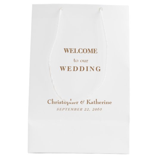 Sac Cadeau Moyen Simple White & Gold Custom Wedding Bienvenue (Dos)
