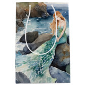 Sac Cadeau Moyen Sirène D'Aquarelle Sur Les Rochers (Devant)