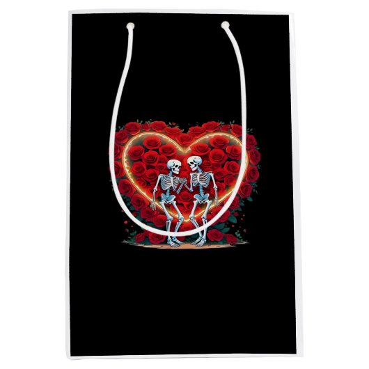 Sac Cadeau Moyen Skeleton Couple Tenant Les Mains Dans Un Coeur De (Devant)