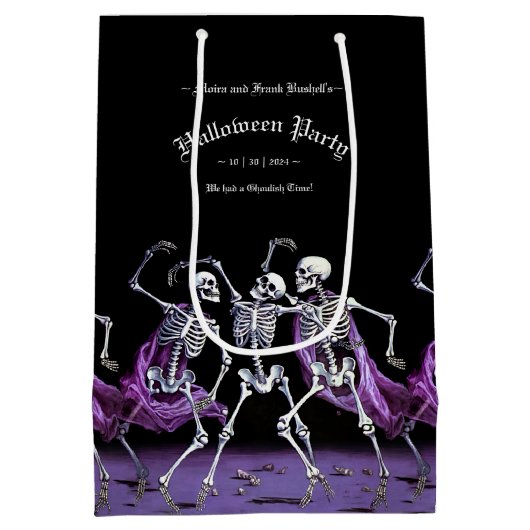Sac Cadeau Moyen Skeletons de danse gothique violet Halloween (Dos)