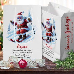 Sac Cadeau Moyen Ski Moderne Snowy Père Noël Rouge Et Blanc Noël