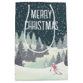 Sac Cadeau Moyen Skier de Noël aux pins d'hiver (Devant)