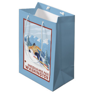 Sac Cadeau Moyen Skieur de neige de Downhhill - passage de