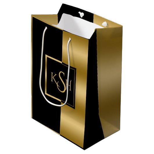 Sac Cadeau Moyen Slick Gold & Black Design géométrique moderne (Devant Angle)