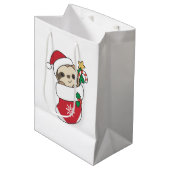 Sac Cadeau Moyen Sloth Noël Neige Hiver Animaux Fentes (Devant Angle)