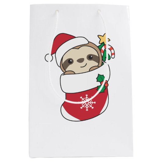 Sac Cadeau Moyen Sloth Noël Neige Hiver Animaux Fentes (Devant)