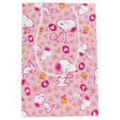 Sac Cadeau Moyen Snoopy & Woodstock Motif Coeurs roses (Devant)