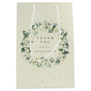 Sac Cadeau Moyen Snowberry+Eucalyptus Noël/Merci de vacances