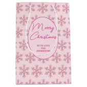 Sac Cadeau Moyen Snowflake Pink Glam Motif Script de Noël (Devant)