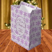 Sac Cadeau Moyen Snowflake Purple Glam Motif Script de Noël