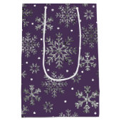 Sac Cadeau Moyen Snowflakes argenté violet Motif (Dos)