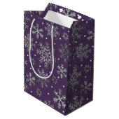 Sac Cadeau Moyen Snowflakes argenté violet Motif (Dos Angle)