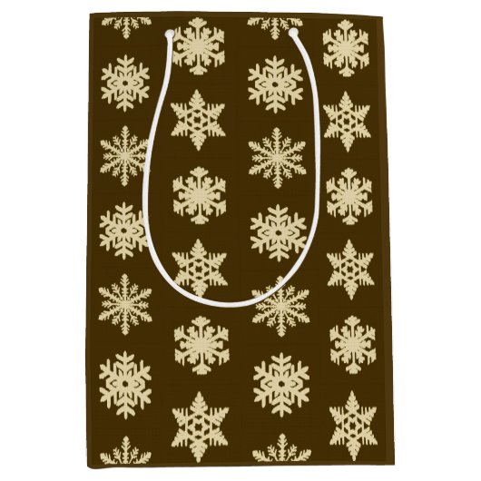 Sac Cadeau Moyen Snowflakes Ikat - Beige et Chocolat Brown (Devant)