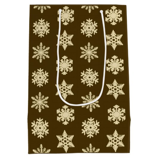 Sac Cadeau Moyen Snowflakes Ikat - Beige et Chocolat Brown (Dos)