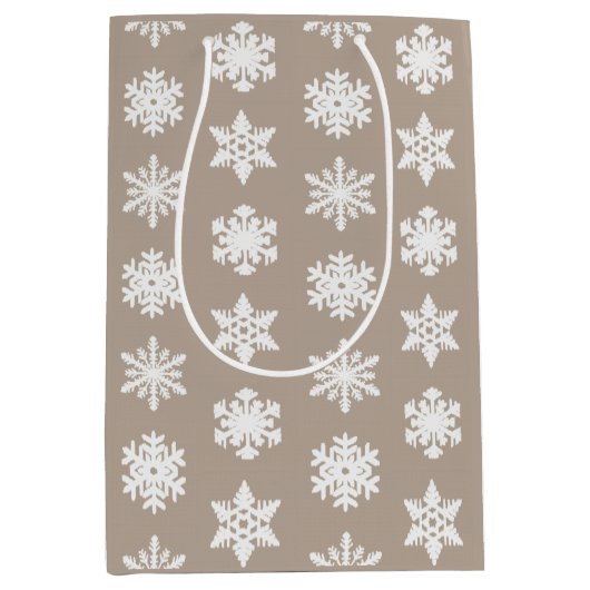 Sac Cadeau Moyen Snowflakes Ikat - Taupe tan et blanc (Devant)