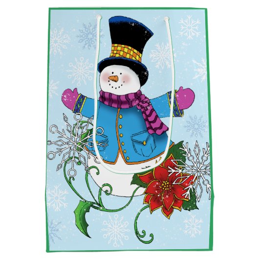 Sac Cadeau Moyen Snowflakes Snowman Poinsettia (Dos)