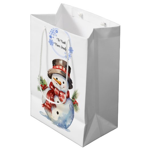 Sac Cadeau Moyen Snowman Ajouter des noms joli Noël (Devant Angle)