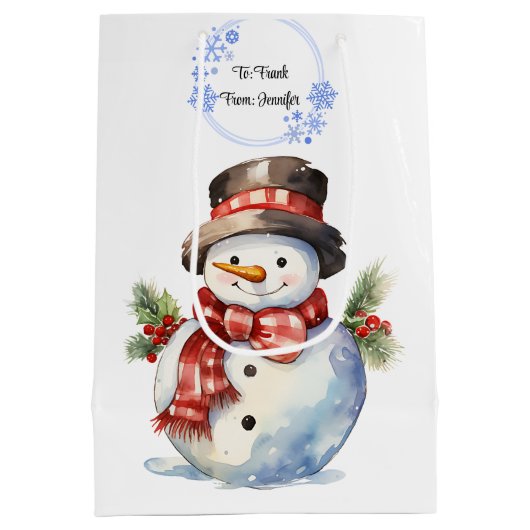Sac Cadeau Moyen Snowman Ajouter des noms joli Noël (Dos)