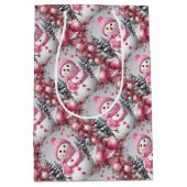 Sac Cadeau Moyen Snowman de Noël rose personnalisé (Devant)