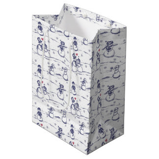 Sac Cadeau Moyen Snowman parade toile - bleu
