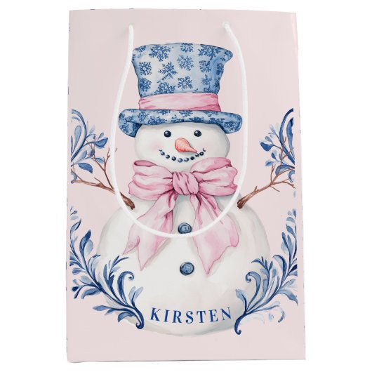 Sac Cadeau Moyen Snowman rose et bleu (Devant)
