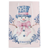 Sac Cadeau Moyen Snowman rose et bleu (Dos)