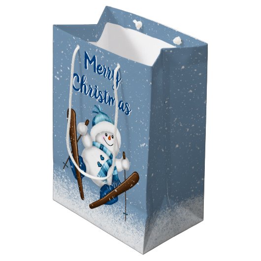 Sac Cadeau Moyen Snowman Ski Dans Les Snowflakes (Devant Angle)