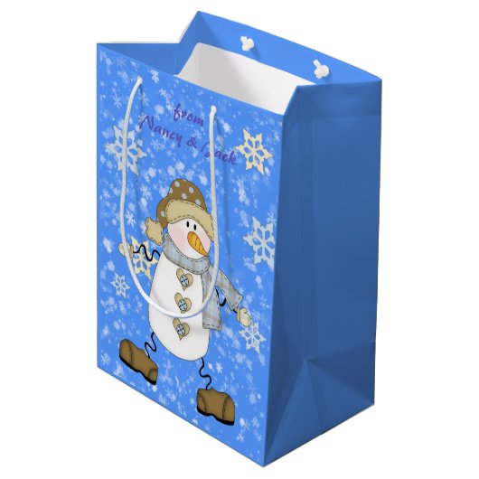 Sac Cadeau Moyen Snowman Snowflake Noël personnalisé (Dos Angle)